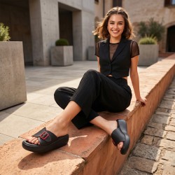 Mochi Women Black Casual Slip Ons
