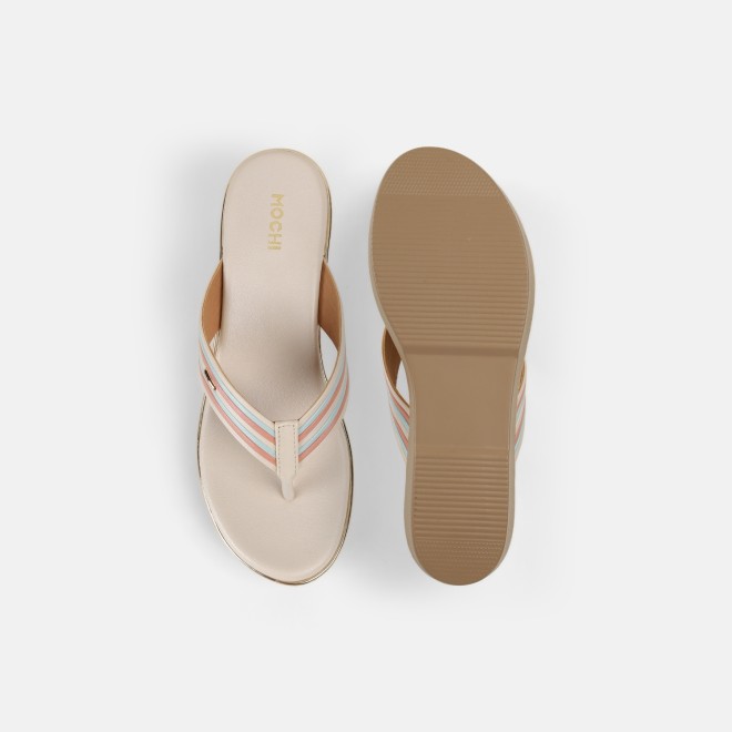 Mochi Women Beige Casual Slippers (SKU: 34-449-20-36)