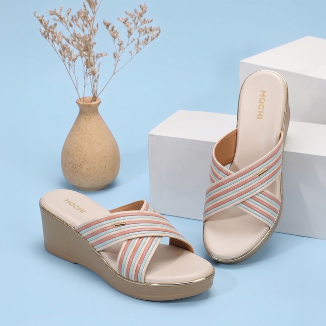 Mochi Women Beige Casual Slip Ons