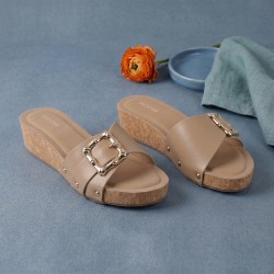 Mochi Women Beige Casual Slip Ons