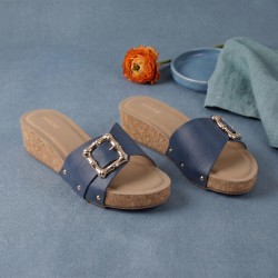 Mochi Women Blue Casual Slip Ons