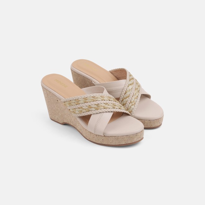 Mochi Women Beige Casual Slip Ons (SKU: 34-454-20-36)