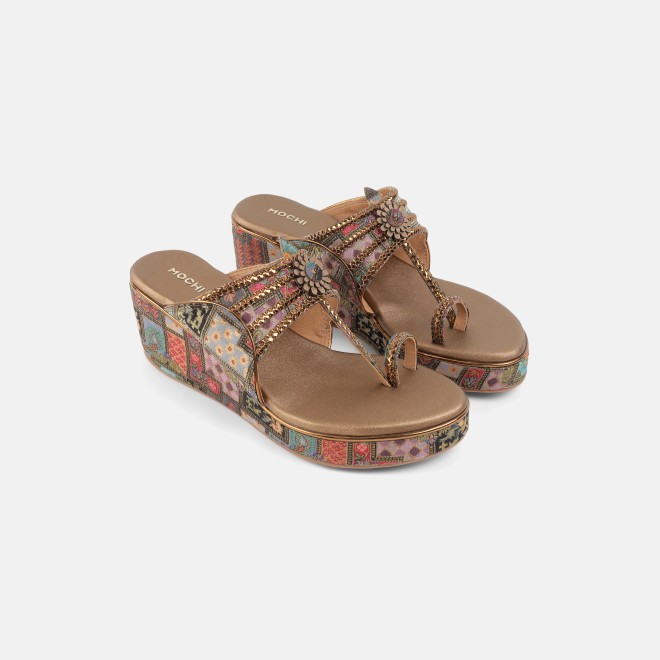 Mochi Women Antic-gold Ethnic Kolhapuris (SKU: 34-492-28-36)