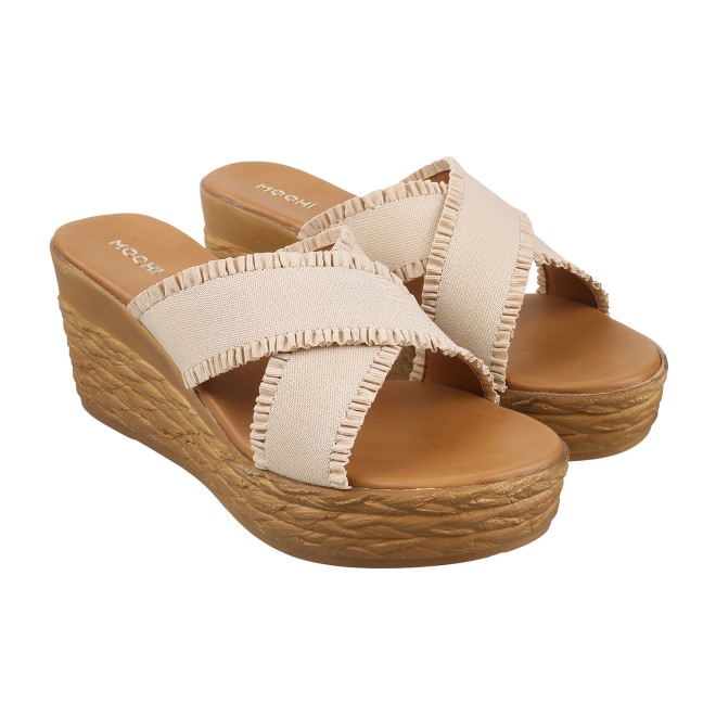 Mochi Women Beige Casual Slip Ons