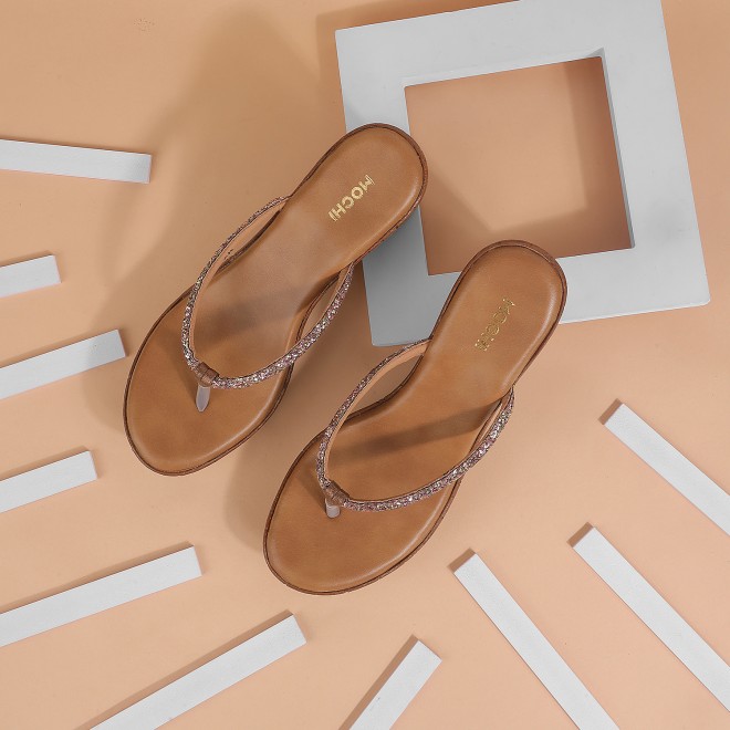 Mochi Women Antique-Gold Casual Slip Ons