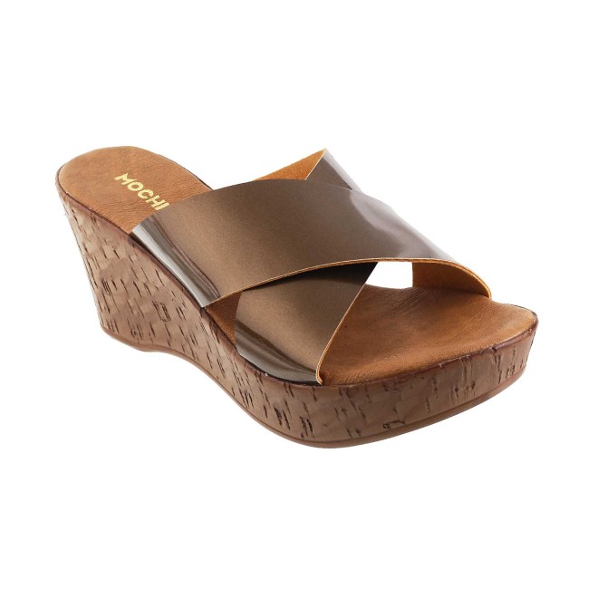 Mochi Women Antique-Gold Casual Slides (SKU: 34-9884-28-36)