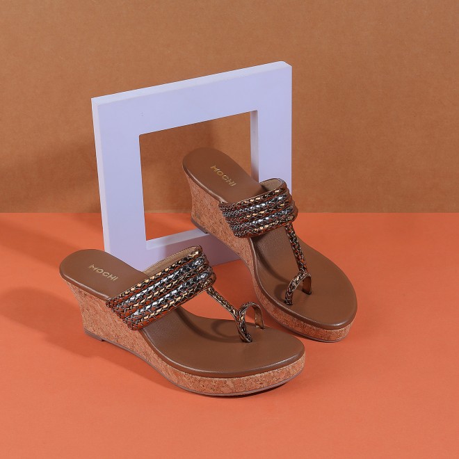 Women Antique-Gold Ethnic Slip Ons