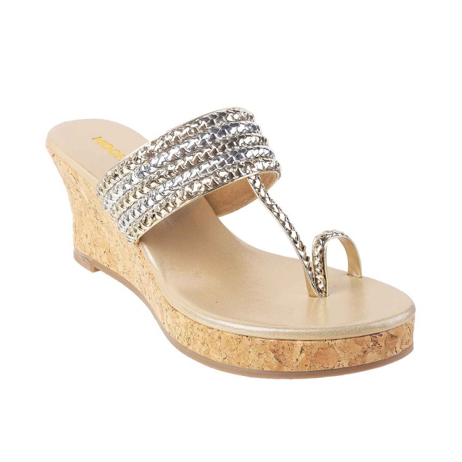 Mochi Women Gold Ethnic Slip Ons (SKU: 34-9908-15-40)