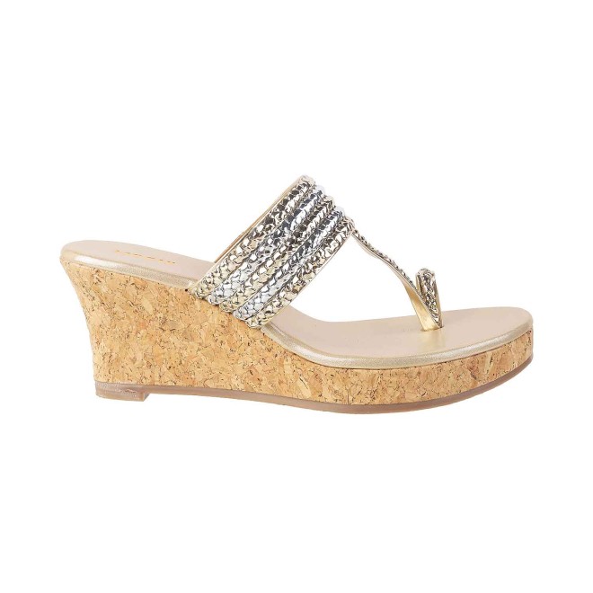 Mochi Women Gold Ethnic Slip Ons (SKU: 34-9908-15-40)