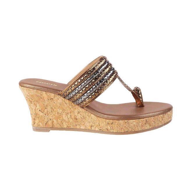 Mochi Women Antique-Gold Ethnic Slip Ons (SKU: 34-9908-28-36)