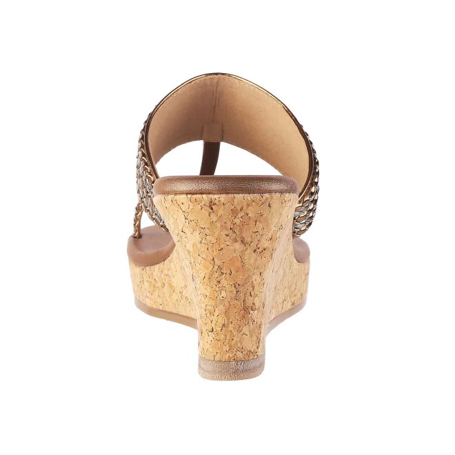 Mochi Women Antique-Gold Ethnic Slip Ons (SKU: 34-9908-28-36)