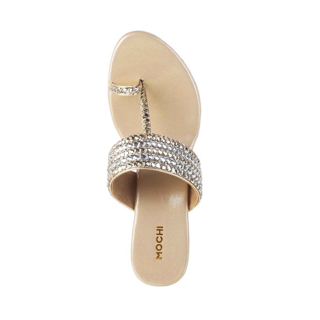Mochi Women Gold Ethnic Slip Ons (SKU: 34-9908-15-40)