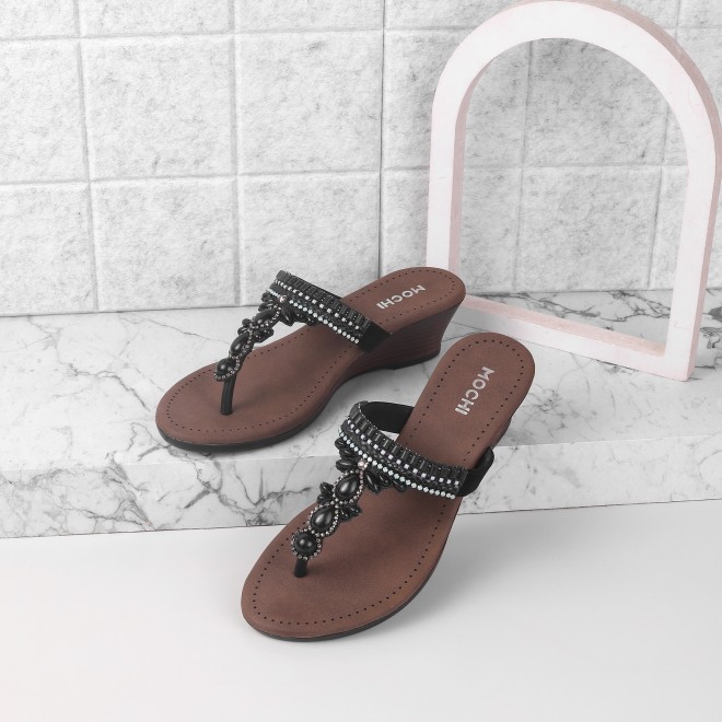 Mochi Women Black Party Slippers