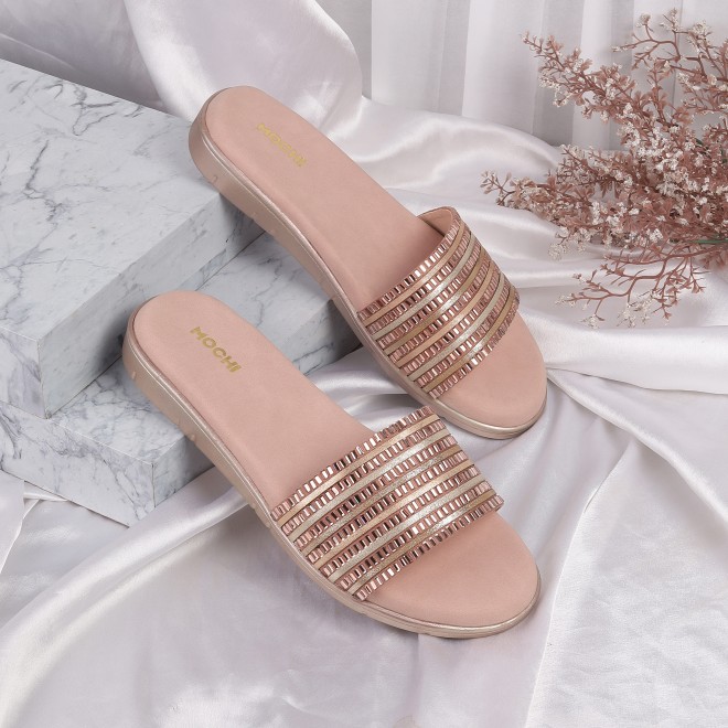 Mochi Women Rose-gold Ethnic Slides