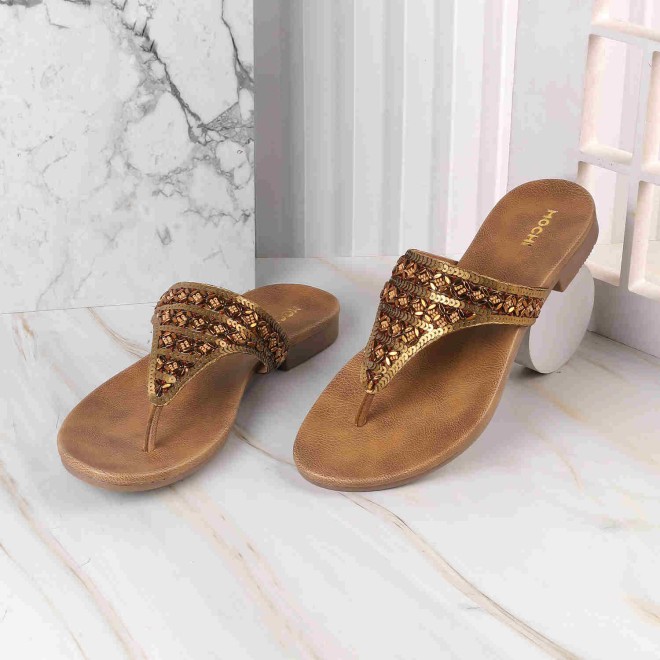 Mochi Women Antic-gold Ethnic Slippers (SKU: 35-1247-28-37)