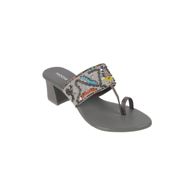 Mochi Women Grey Ethnic Slip Ons (SKU: 35-1284-14-36)