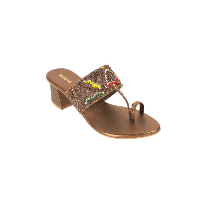 Mochi Women Antique-Gold Ethnic Slip Ons (SKU: 35-1284-28-36)
