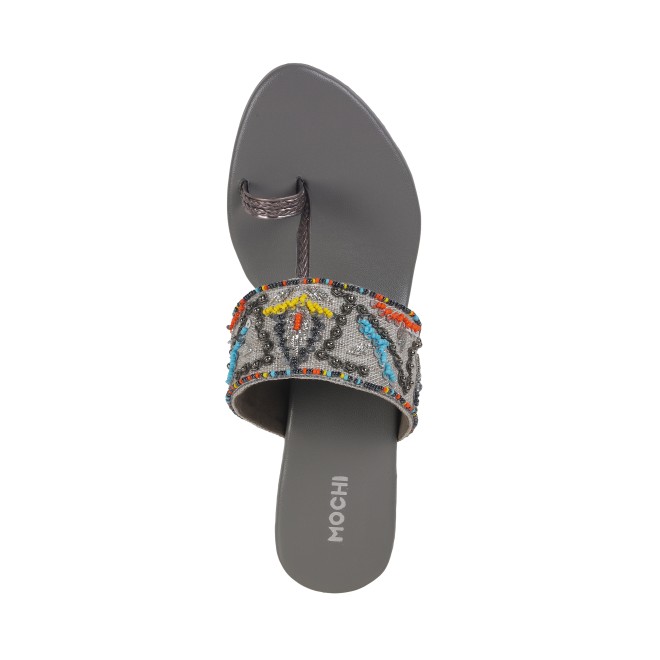 Mochi Women Grey Ethnic Slip Ons (SKU: 35-1284-14-36)