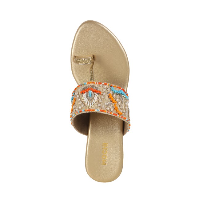 Mochi Women Gold Ethnic Slip Ons (SKU: 35-1284-15-36)