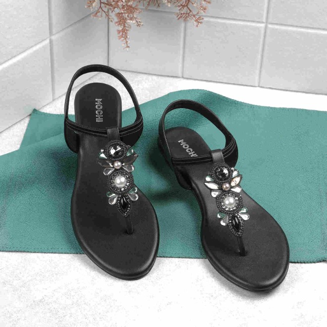 Mochi Women Black Ethnic Sandals (SKU: 35-1429-11-36)
