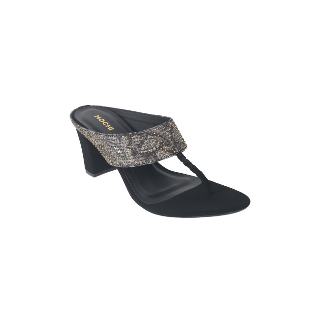 Mochi Women Black Ethnic Slip Ons