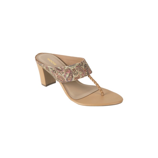Mochi Women Beige Ethnic Slip Ons