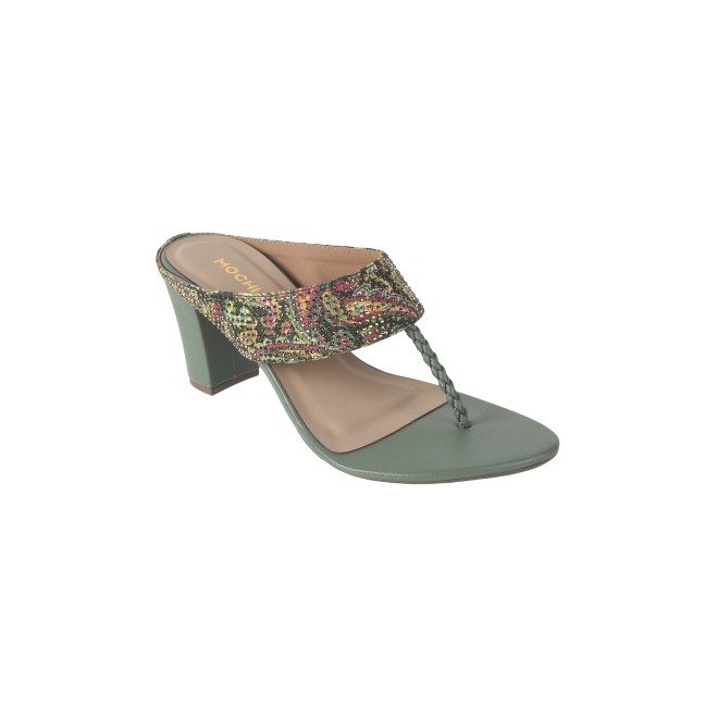 Mochi Women Green Ethnic Slip Ons