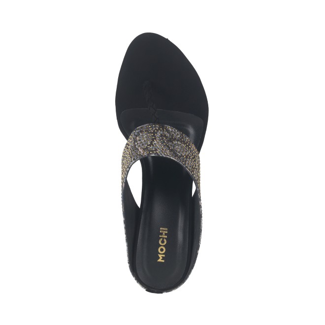 Mochi Women Black Ethnic Slip Ons (SKU: 35-1456-11-38)