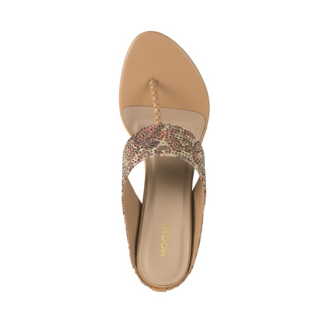 Mochi Women Beige Ethnic Slip Ons (SKU: 35-1456-20-38)