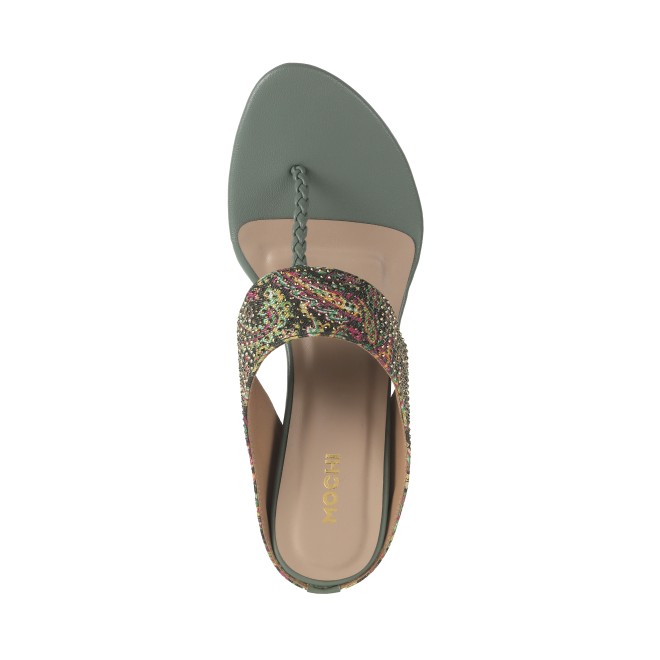Mochi Women Green Ethnic Slip Ons (SKU: 35-1456-21-36)