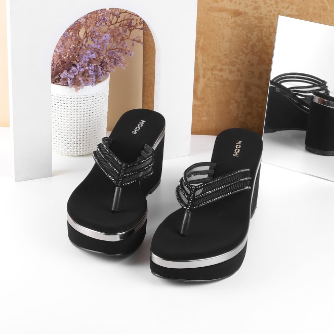 Mochi Women Black Casual Slip Ons