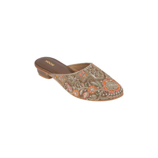 Mochi Women Antique-Gold Wedding Slip Ons (SKU: 35-1625-28-36)