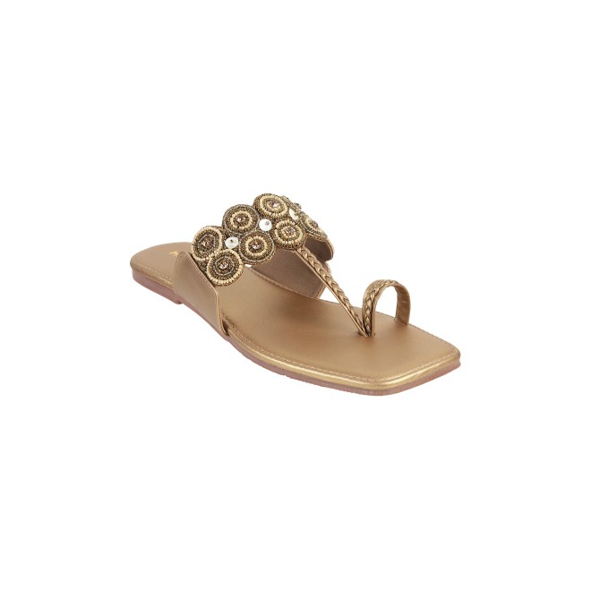 Mochi Women Antique-Gold Ethnic Slip Ons (SKU: 35-1660-28-36)