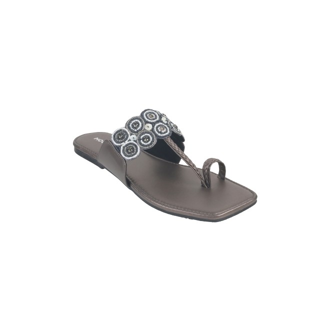 Mochi Women Gun-Metal Ethnic Slip Ons (SKU: 35-1660-29-36)