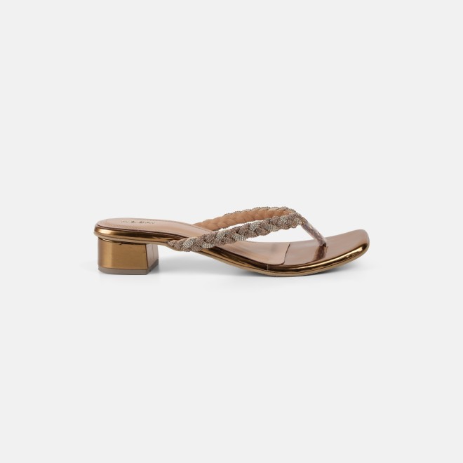 Mochi Women Antic-gold Party Slippers (SKU: 35-1696-28-36)