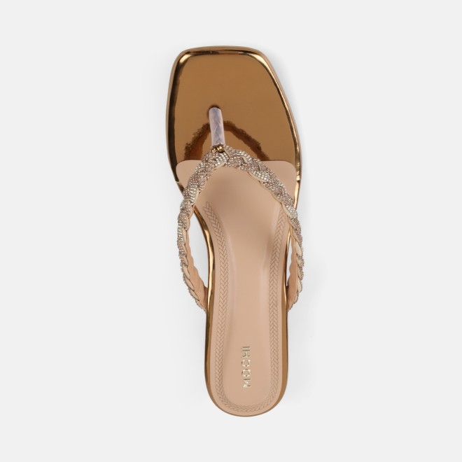 Mochi Women Antic-gold Party Slippers (SKU: 35-1696-28-36)