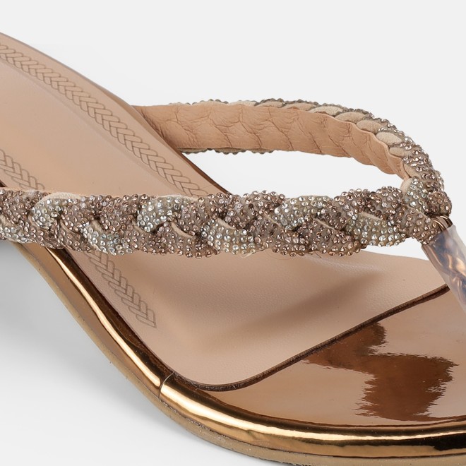 Mochi Women Antic-gold Party Slippers (SKU: 35-1696-28-36)