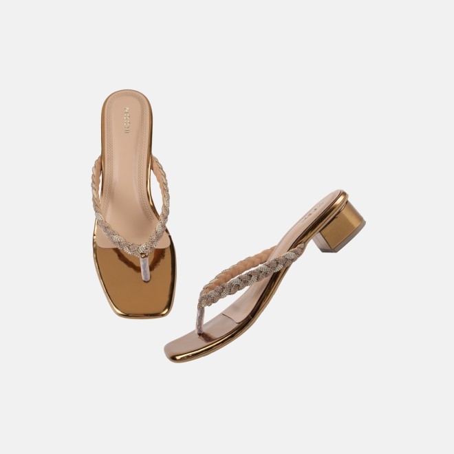 Mochi Women Antic-gold Party Slippers (SKU: 35-1696-28-36)