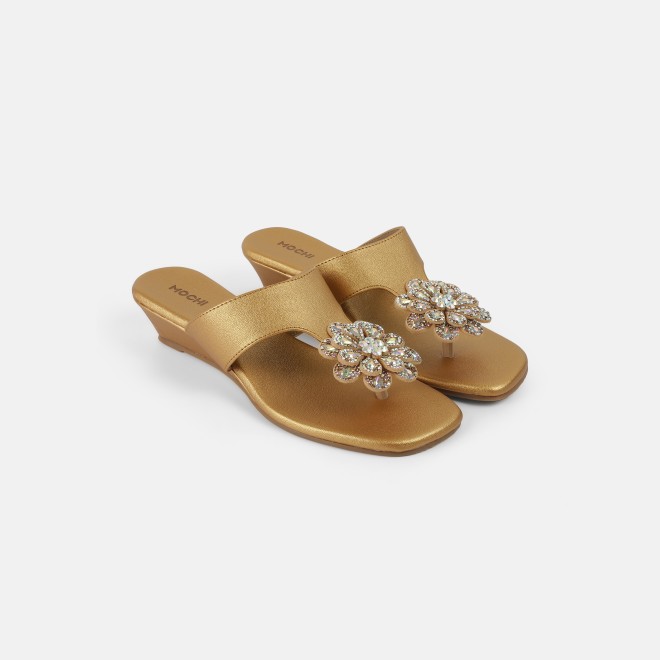 Mochi Women Antic-gold Party Slip Ons (SKU: 35-1755-28-36)