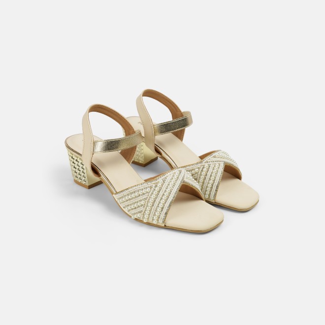 Mochi Women Beige-gold Party Sandals (SKU: 35-1764-51-36)