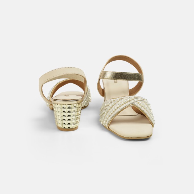 Mochi Women Beige-gold Party Sandals (SKU: 35-1764-51-36)