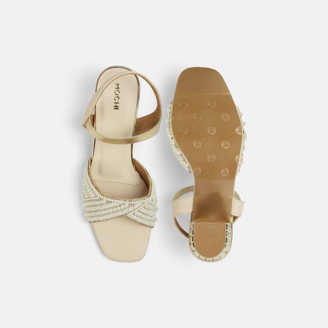 Mochi Women Beige-gold Party Sandals (SKU: 35-1764-51-36)