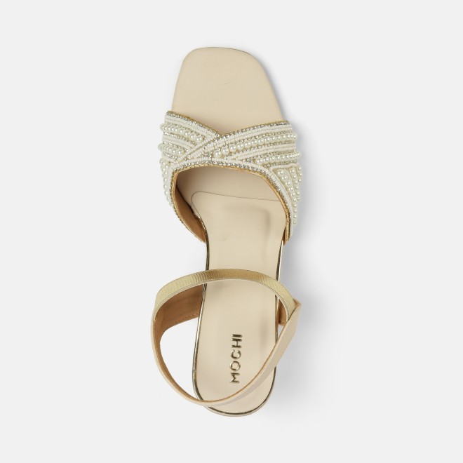 Mochi Women Beige-gold Party Sandals (SKU: 35-1764-51-36)
