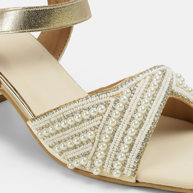 Mochi Women Beige-gold Party Sandals (SKU: 35-1764-51-36)