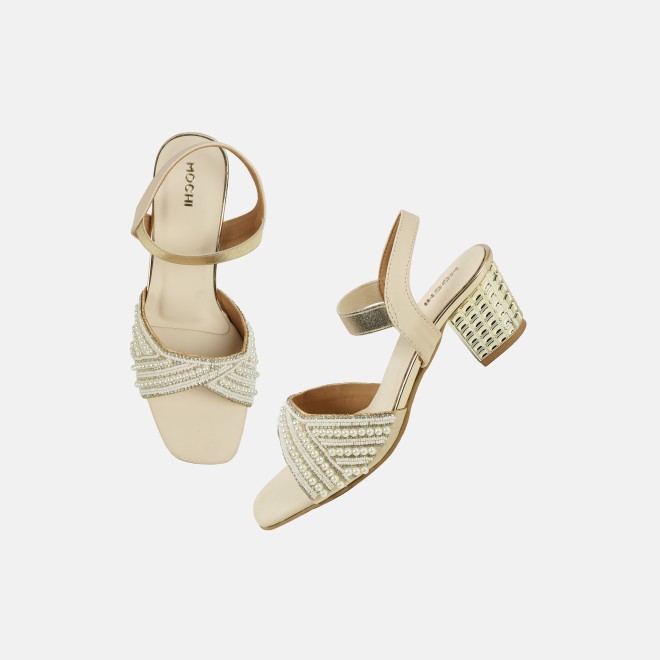 Mochi Women Beige-gold Party Sandals (SKU: 35-1764-51-36)