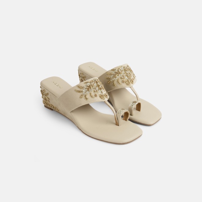Mochi Women Beige Ethnic Slip Ons (SKU: 35-1767L-20-42)
