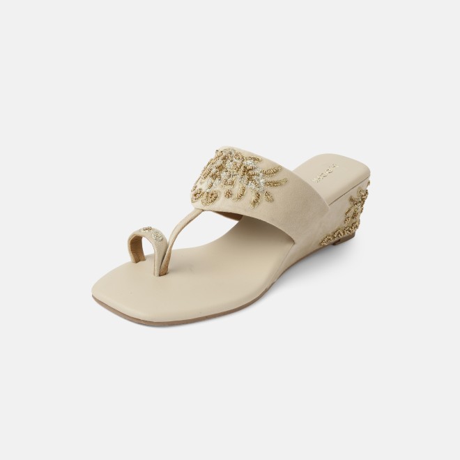 Mochi Women Beige Ethnic Slip Ons (SKU: 35-1767L-20-42)
