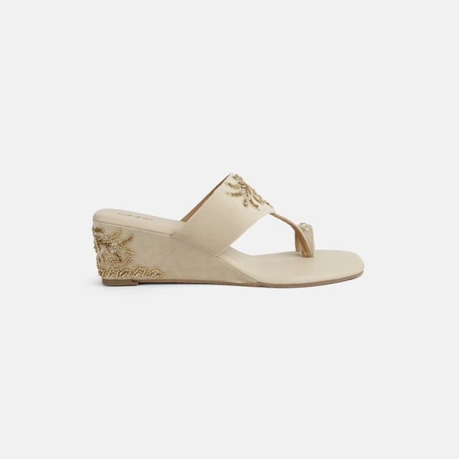 Mochi Women Beige Ethnic Slip Ons (SKU: 35-1767L-20-42)