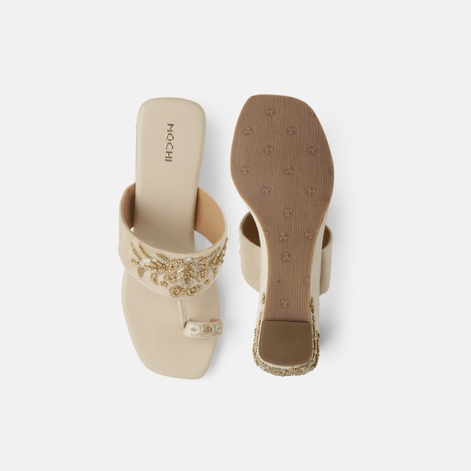 Mochi Women Beige Ethnic Slip Ons (SKU: 35-1767L-20-42)