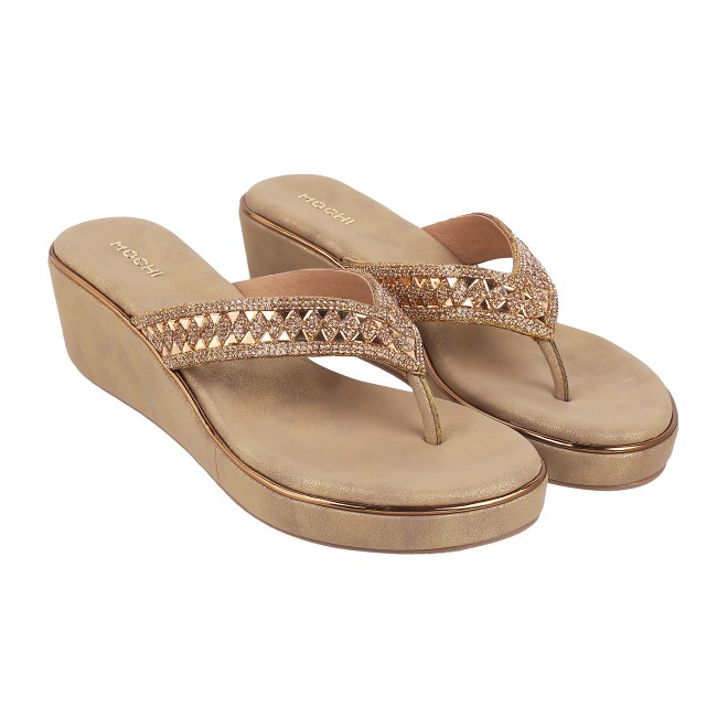 Mochi Women Antique-Gold Casual Sandals